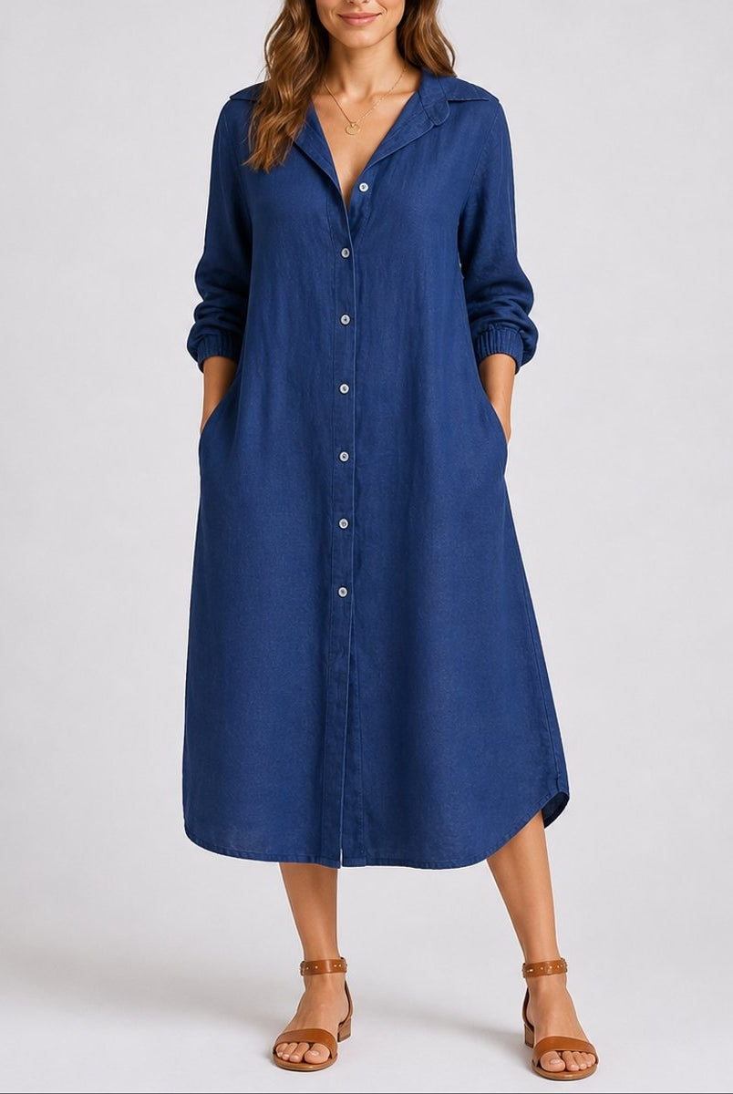 Triana | Vestido Invitada Invierno de Manga Larga Mujer Midi Camisero