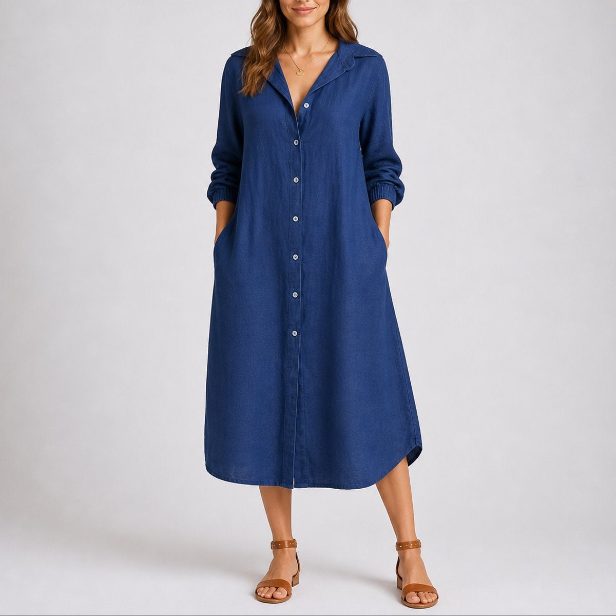 Triana | Vestido Invitada Invierno de Manga Larga Mujer Midi Camisero