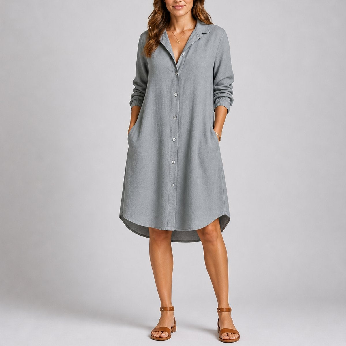Triana | Vestido Invitada Invierno de Manga Larga Mujer Midi Camisero