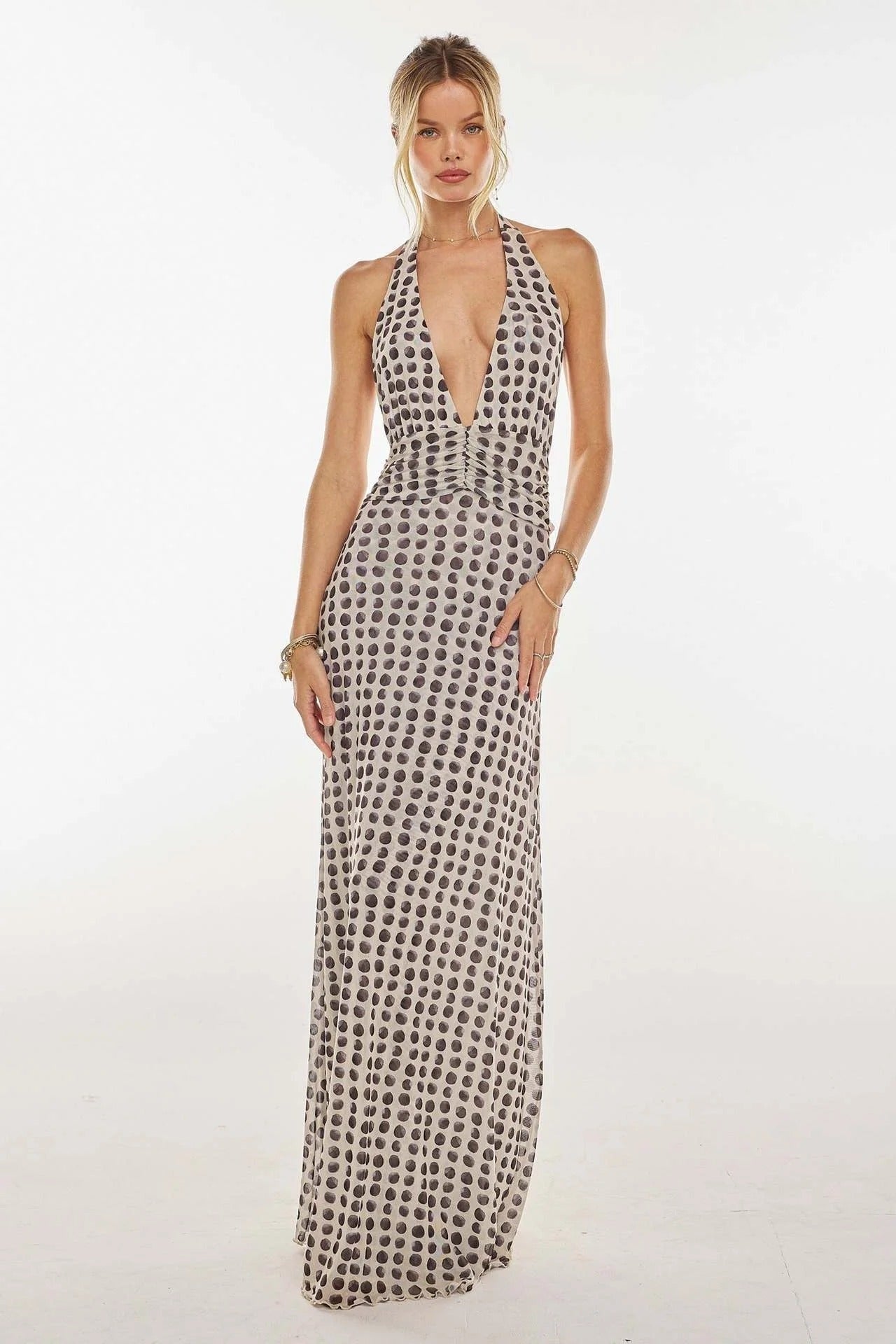 Triana | Vestido Largo de Lunares Mujer Halter Escote V Profundo