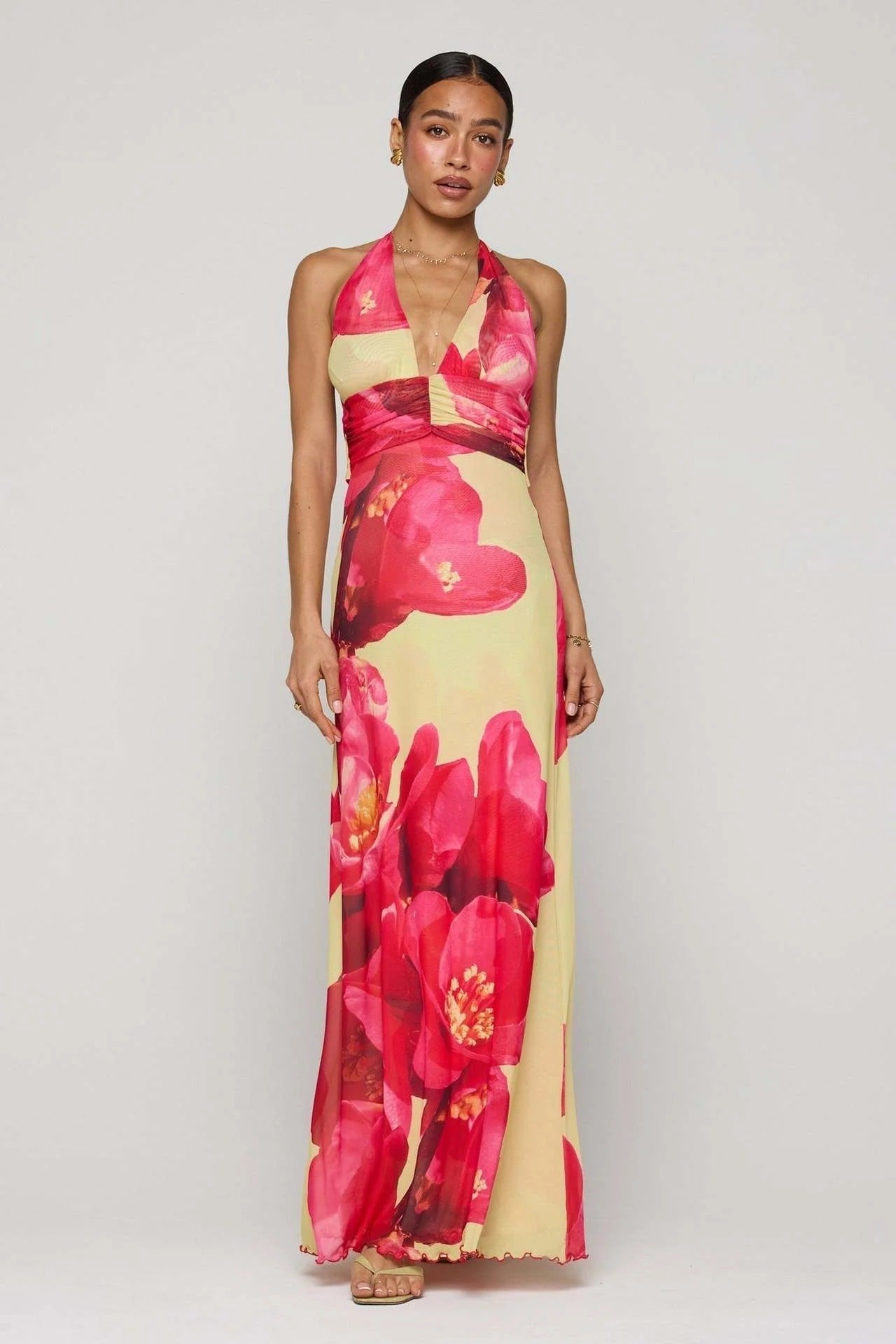 Triana | Vestido Largo de Lunares Mujer Halter Escote V Profundo