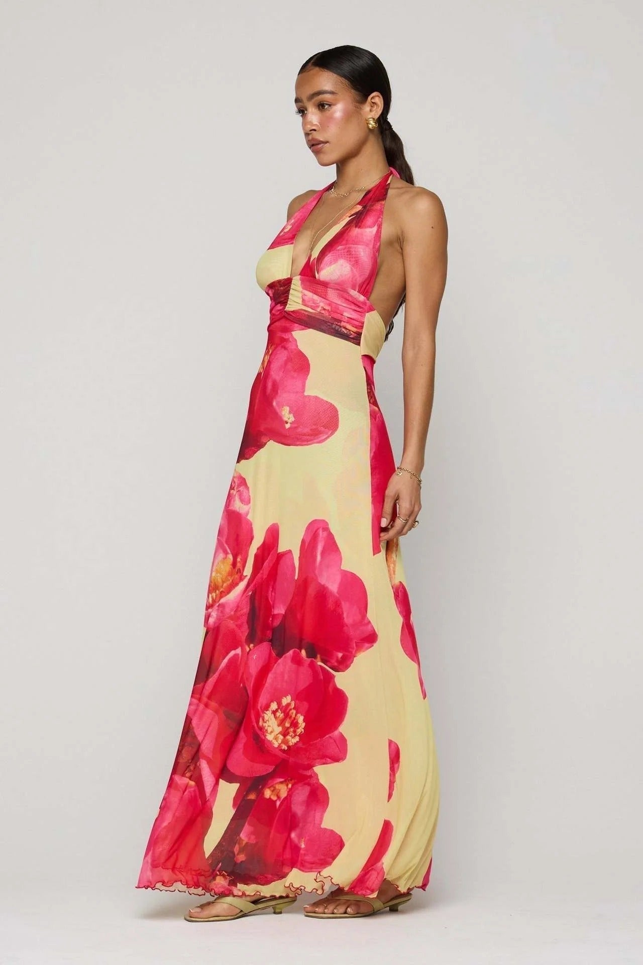 Triana | Vestido Largo de Lunares Mujer Halter Escote V Profundo