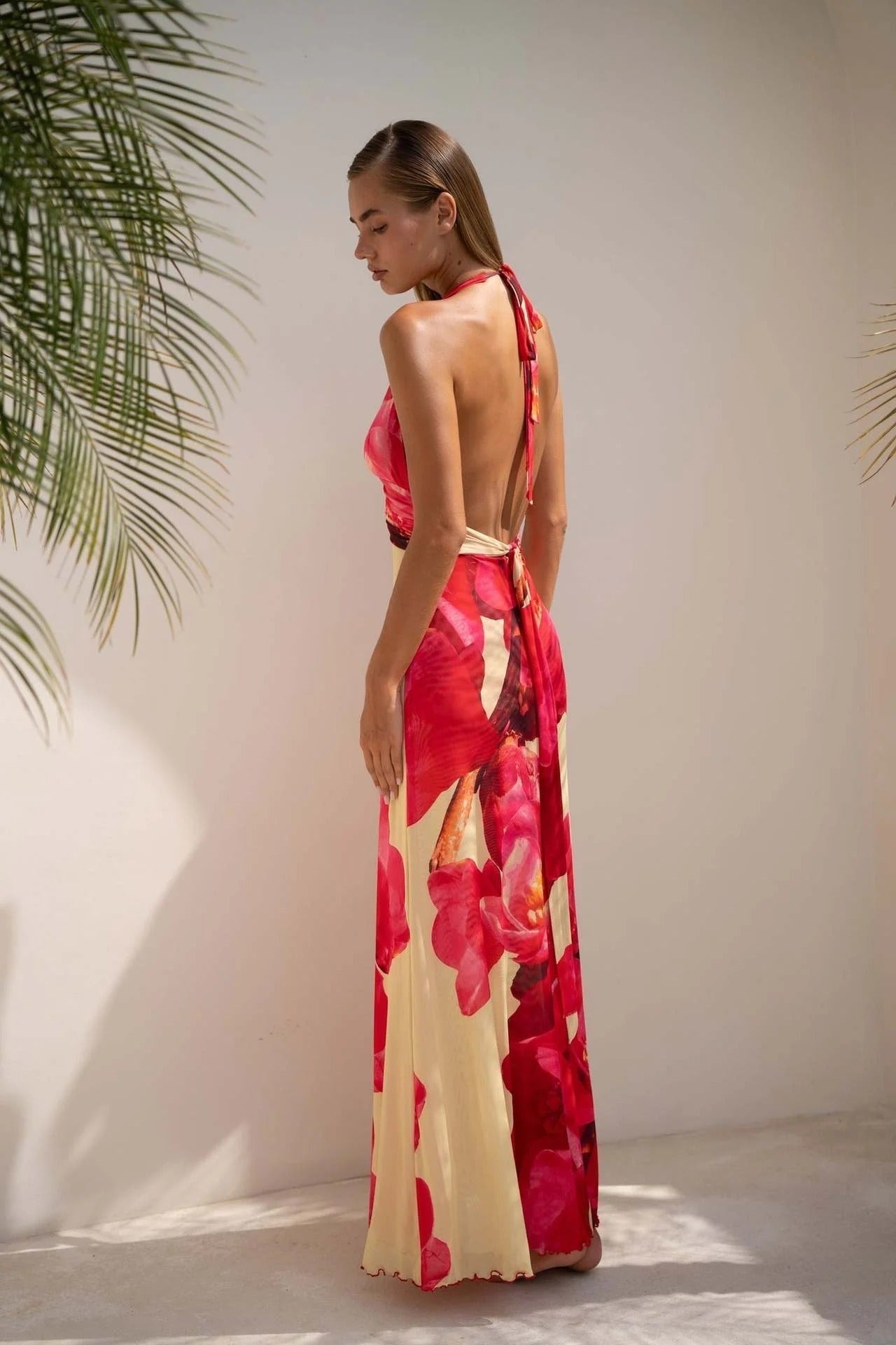 Triana | Vestido Largo de Lunares Mujer Halter Escote V Profundo