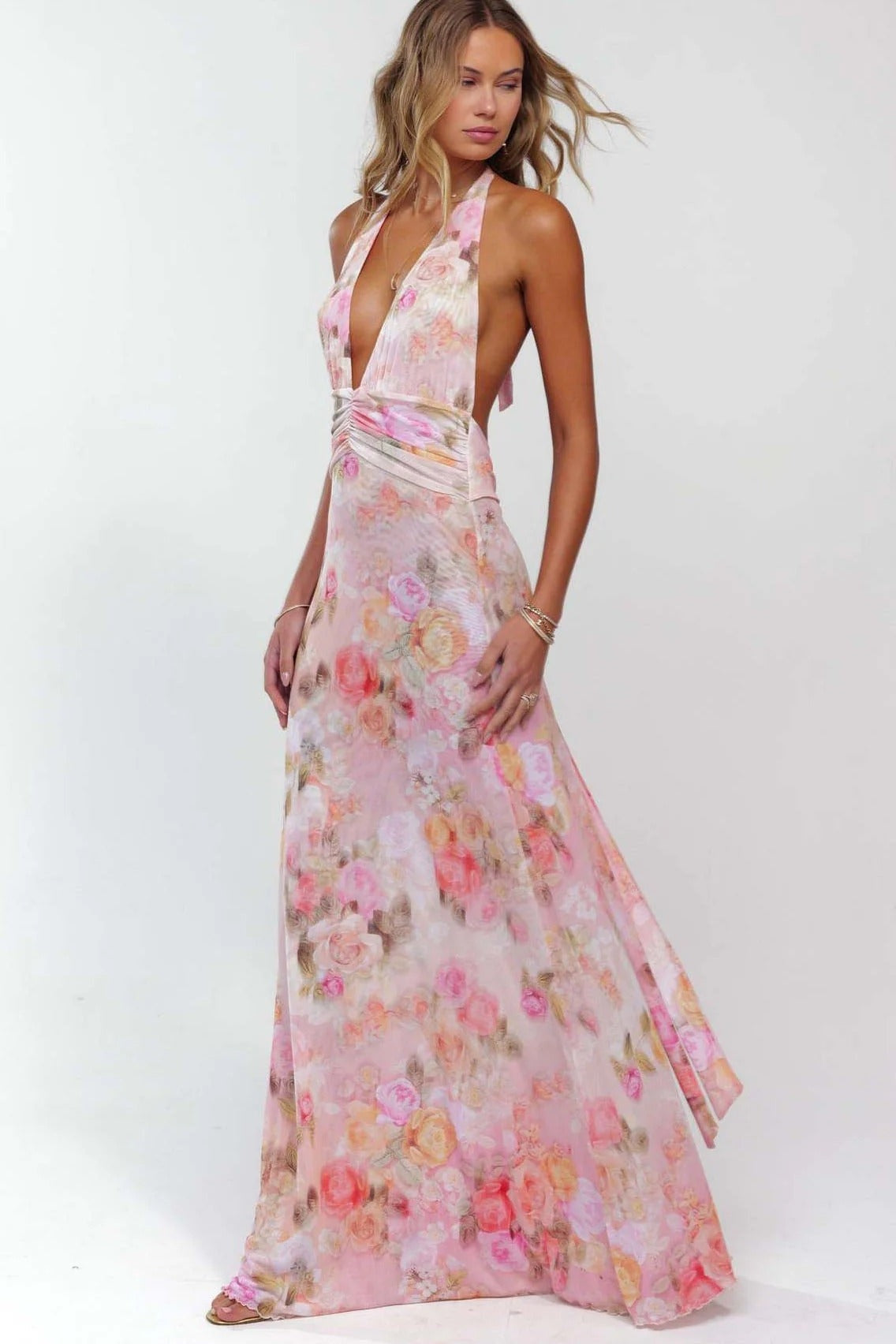 Triana | Vestido Largo de Lunares Mujer Halter Escote V Profundo