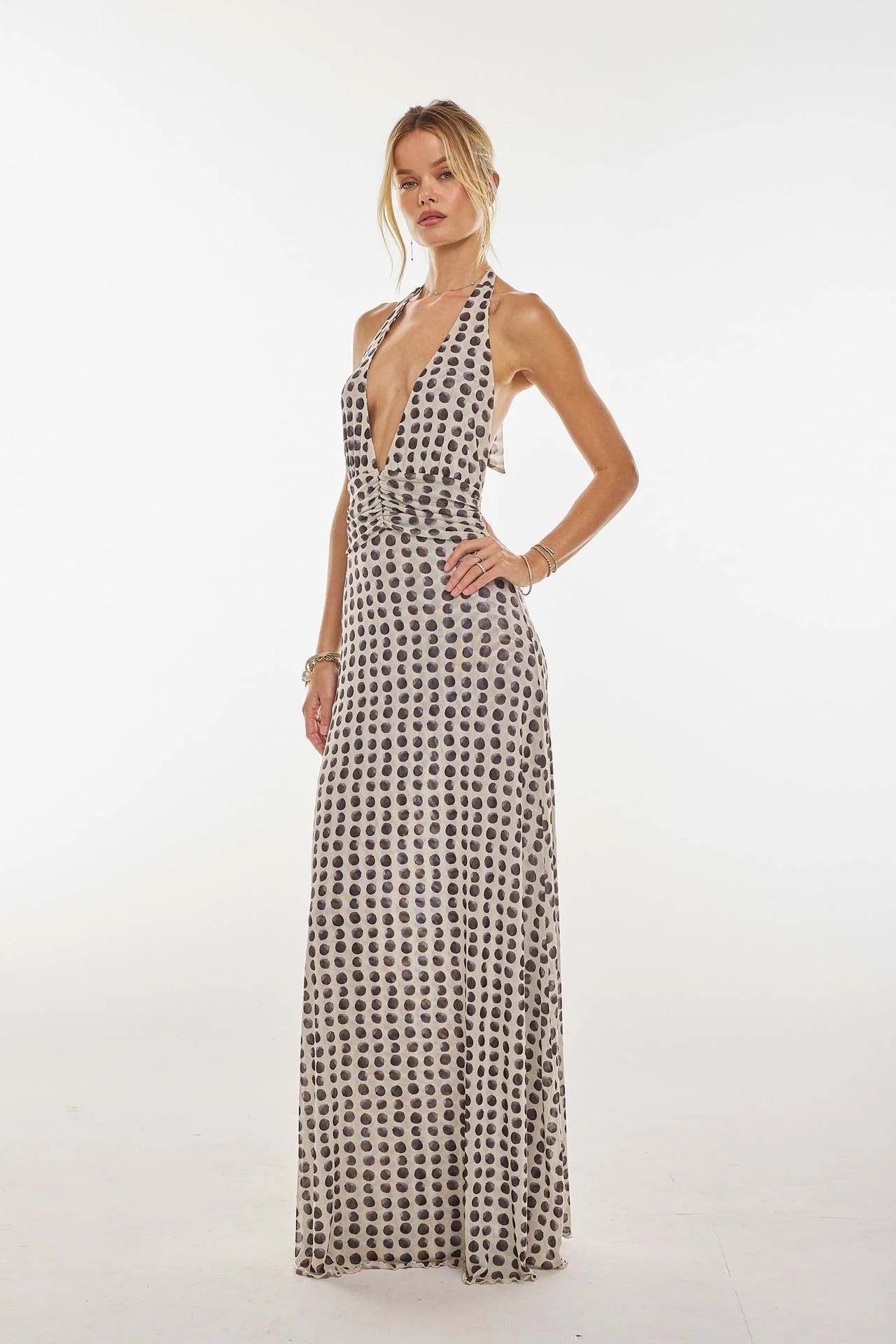 Triana | Vestido Largo de Lunares Mujer Halter Escote V Profundo