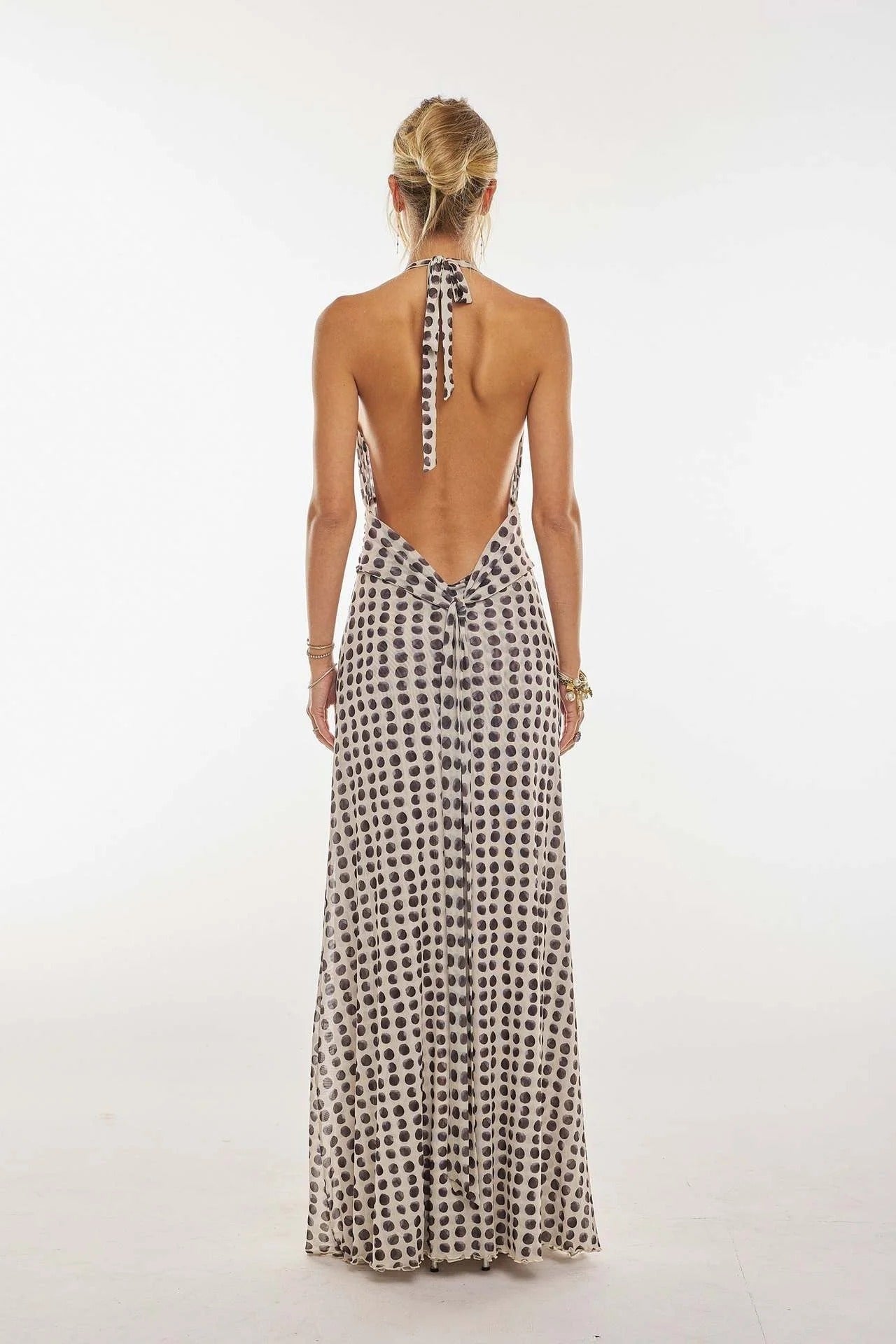 Triana | Vestido Largo de Lunares Mujer Halter Escote V Profundo