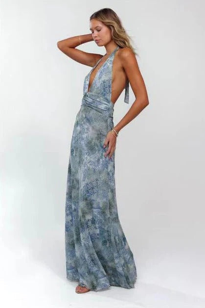 Triana | Vestido Largo de Lunares Mujer Halter Escote V Profundo
