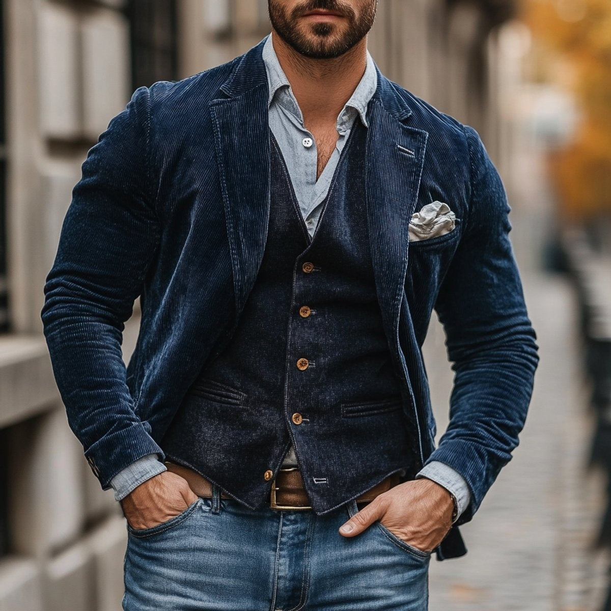Unai | Blazer de Pana Hombre con Chaleco Vintage Smart Casual