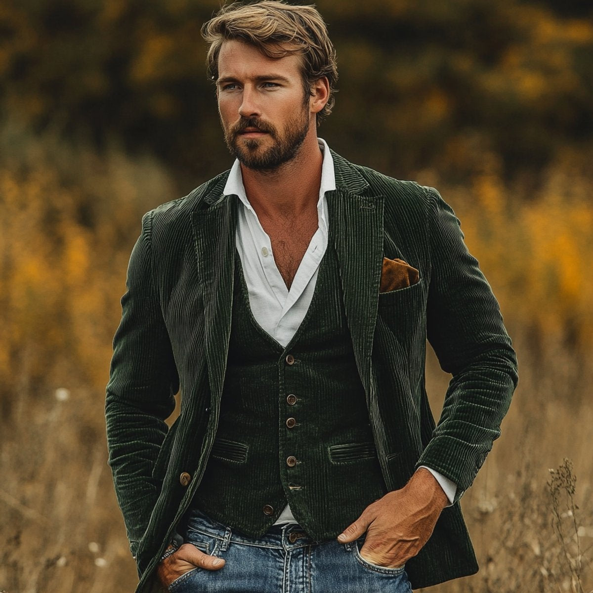 Unai | Blazer de Pana Hombre con Chaleco Vintage Smart Casual