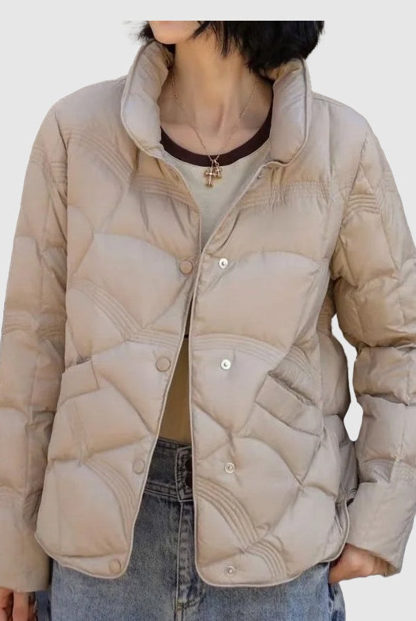 Uxía | Chaqueta de Plumas Corta Mujer Cuello Alto Botones