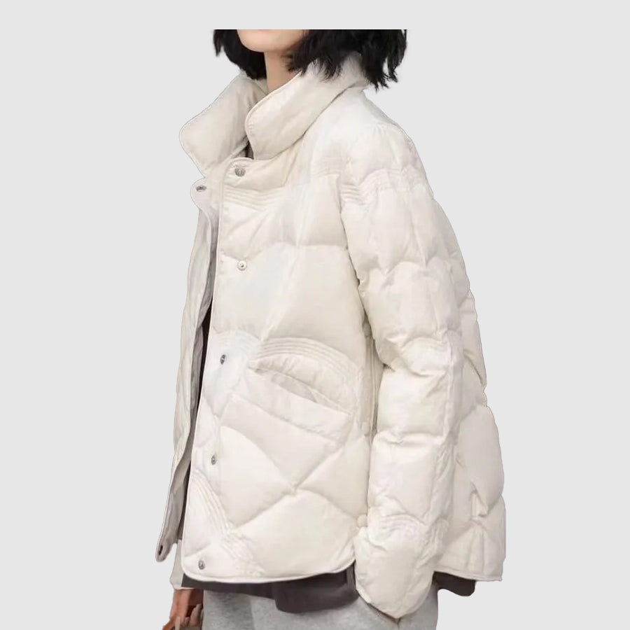 Uxía | Chaqueta de Plumas Corta Mujer Cuello Alto Botones
