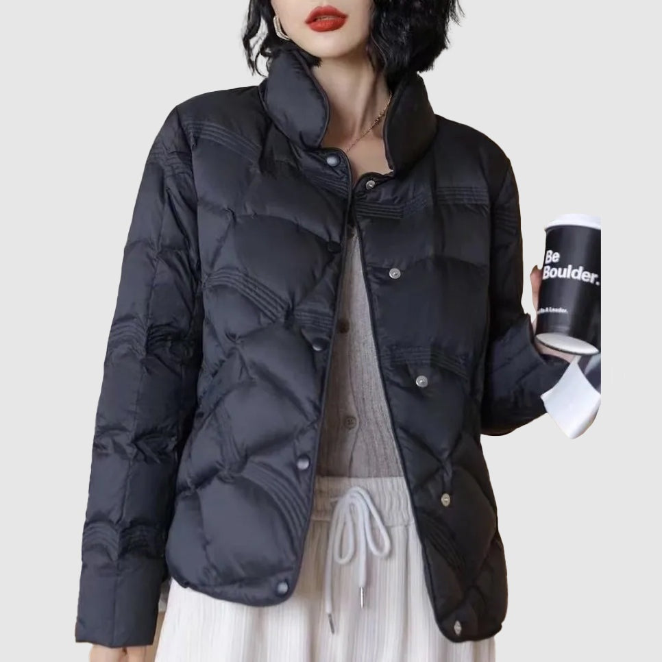 Uxía | Chaqueta de Plumas Corta Mujer Cuello Alto Botones