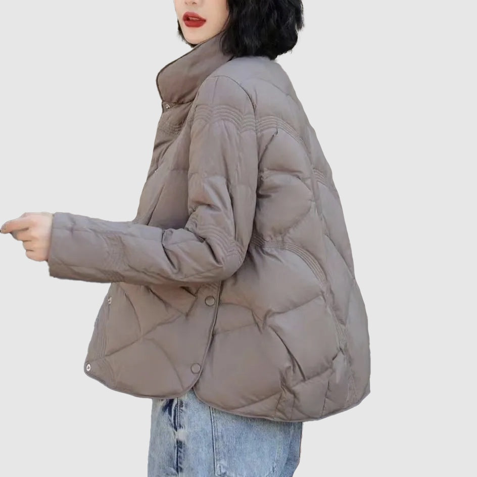 Uxía | Chaqueta de Plumas Corta Mujer Cuello Alto Botones