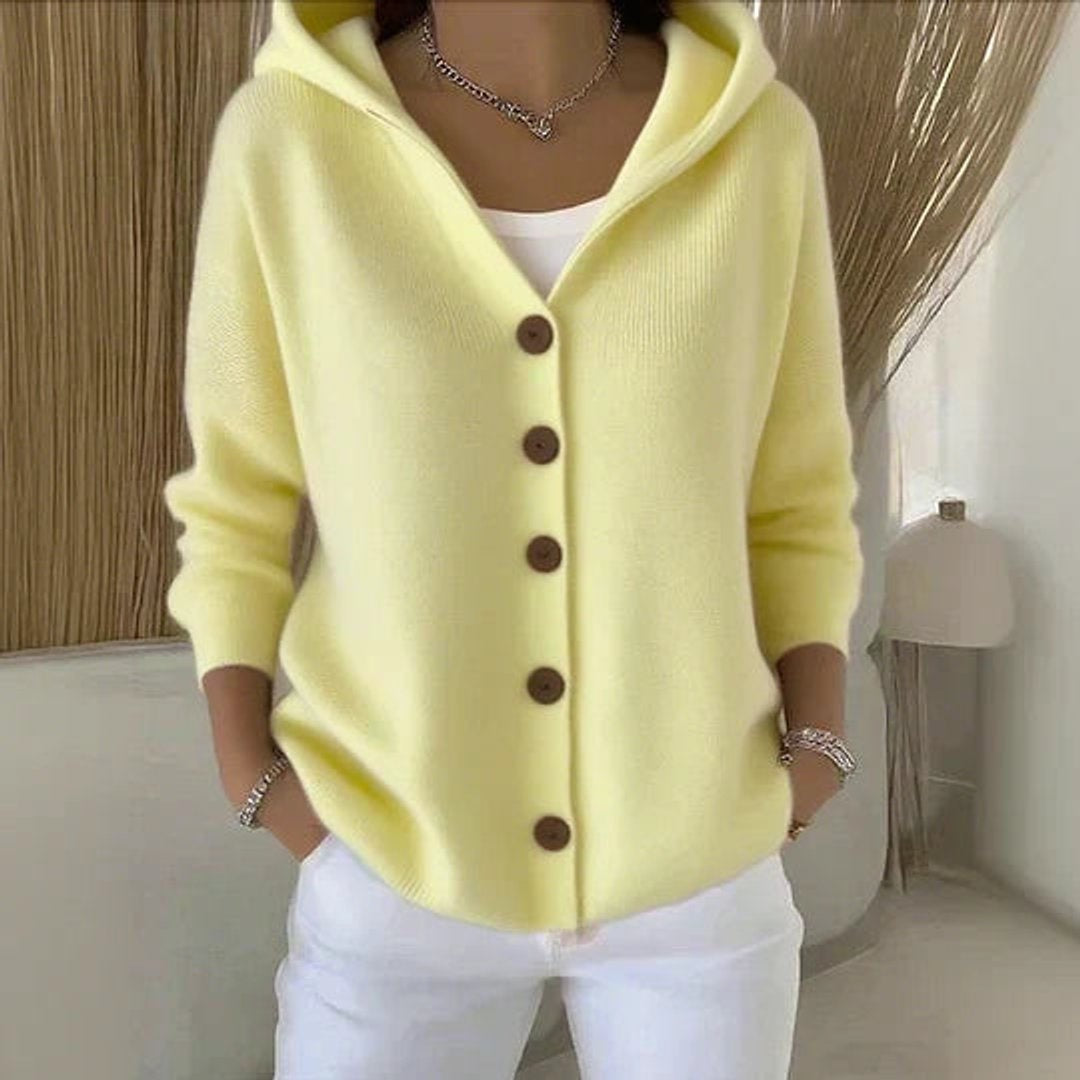 Uxía | Jersey Fino de Punto Mujer con Capucha Botonera