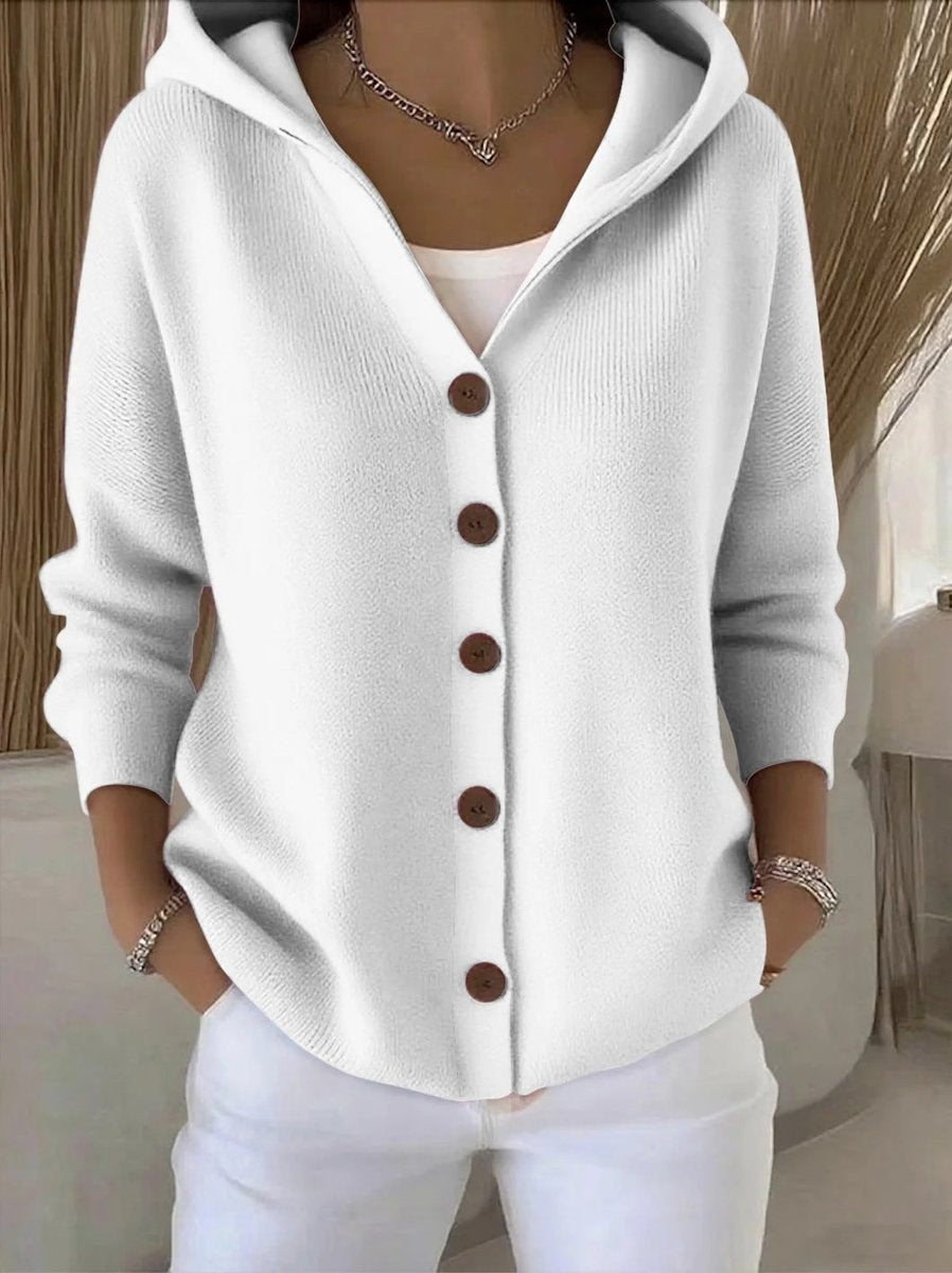 Uxía | Jersey Fino de Punto Mujer con Capucha Botonera