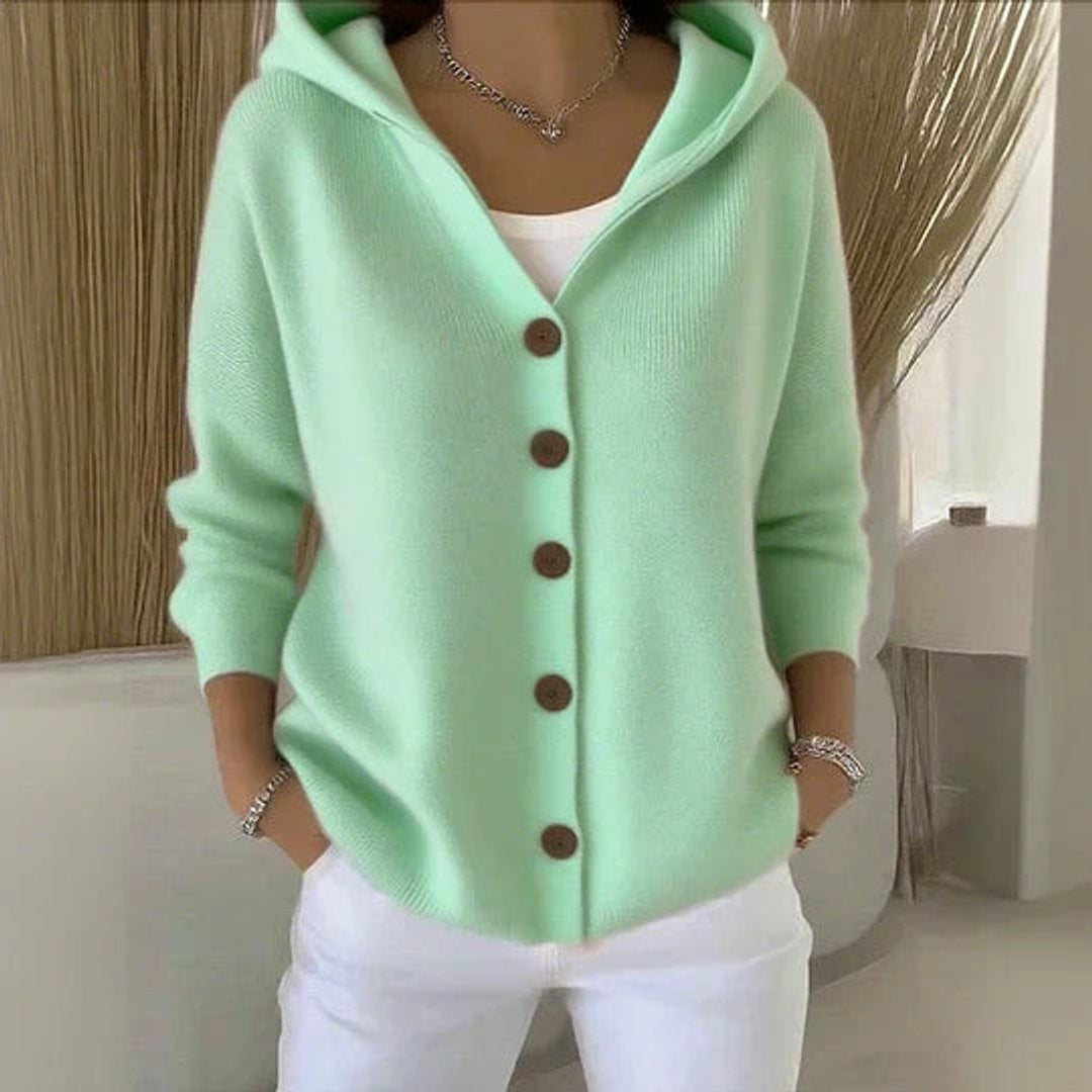Uxía | Jersey Fino de Punto Mujer con Capucha Botonera