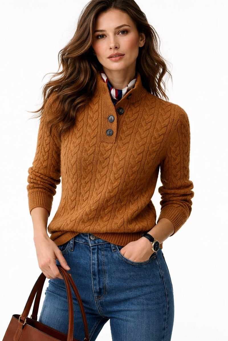 Valeria | Jersey de Mezcla de Lana con Trenzas Mujer Cuello Alto Botonera