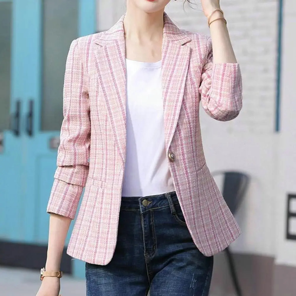 Vega | Blazer de Cuadros Mujer Ajustado Manga Larga