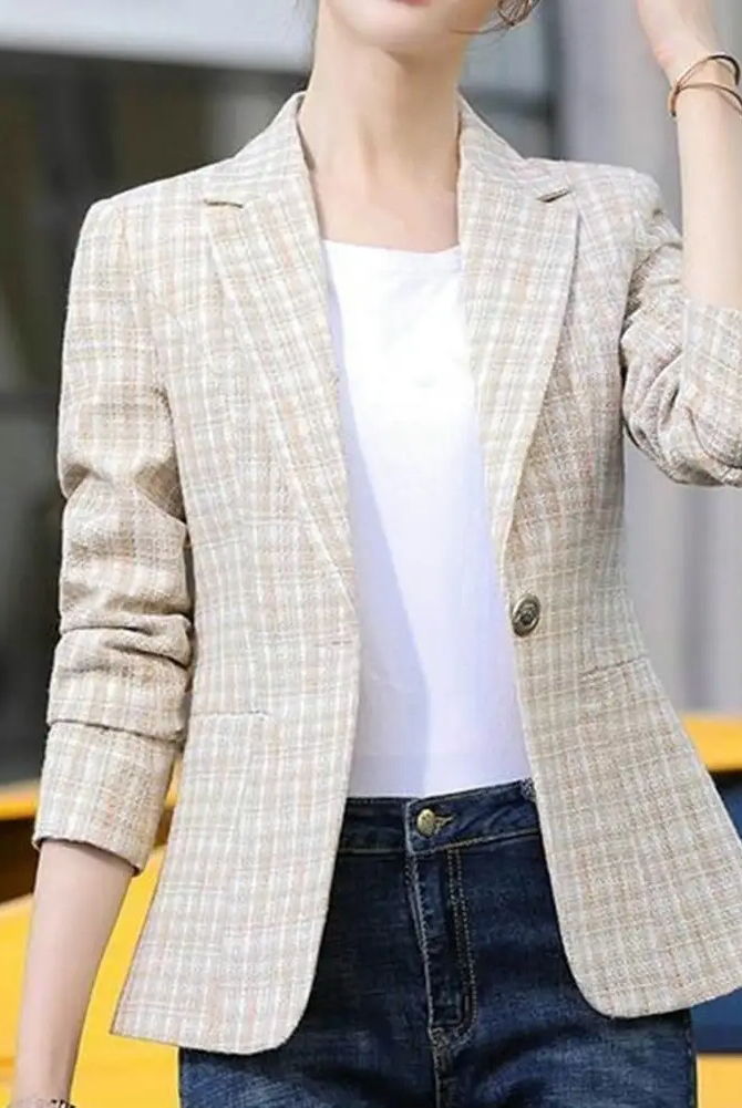 Vega | Blazer de Cuadros Mujer Ajustado Manga Larga