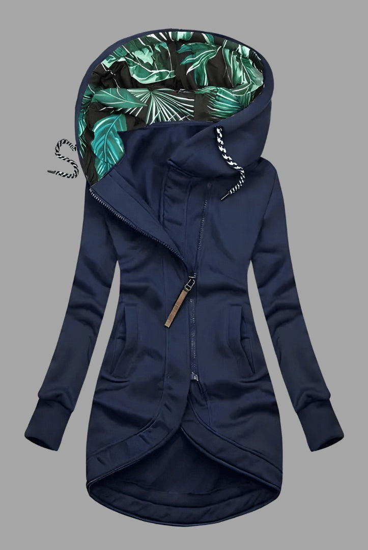 Vera | Chaqueta Larga con Capucha Mujer Cremallera Forro Estampado