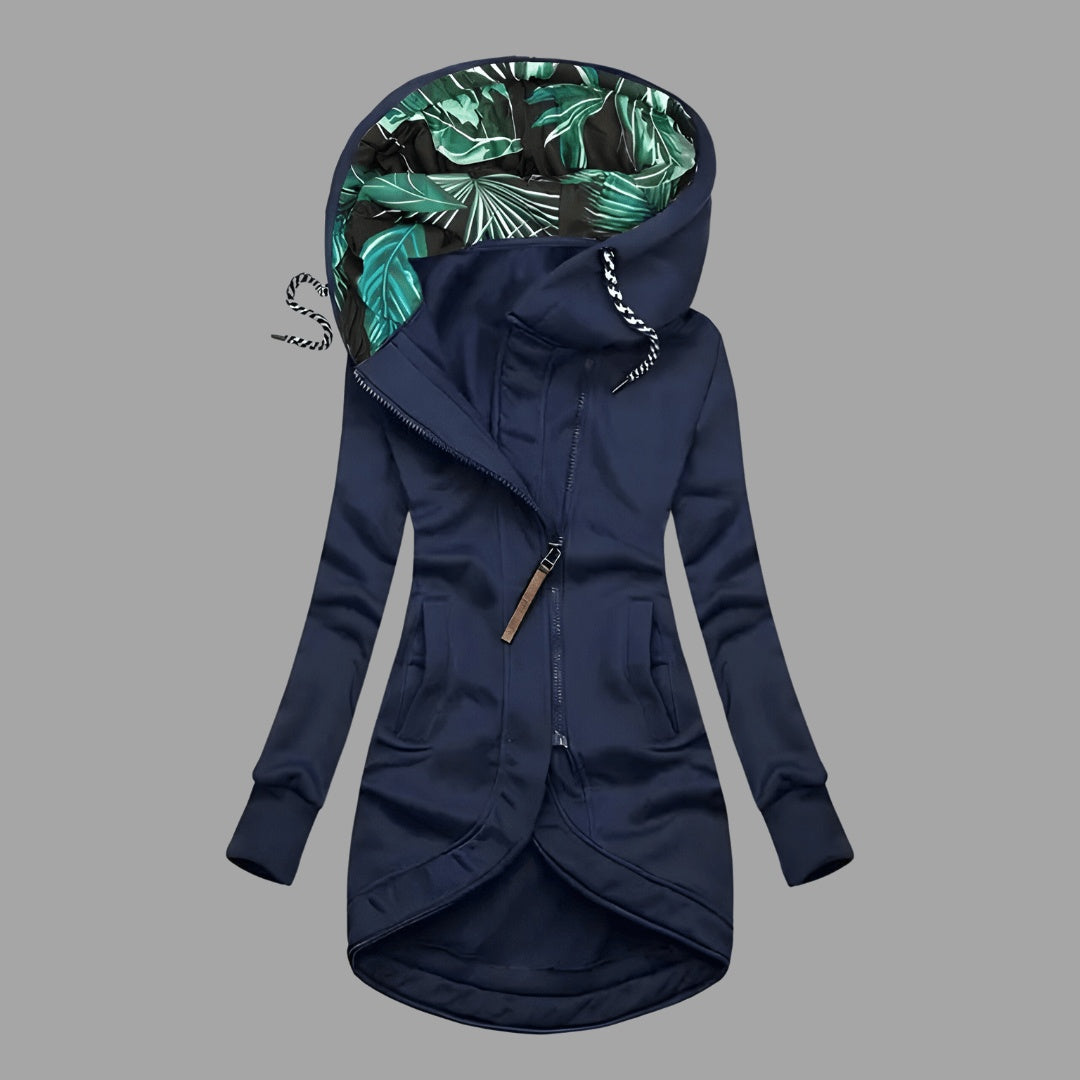 Vera | Chaqueta Larga con Capucha Mujer Cremallera Forro Estampado