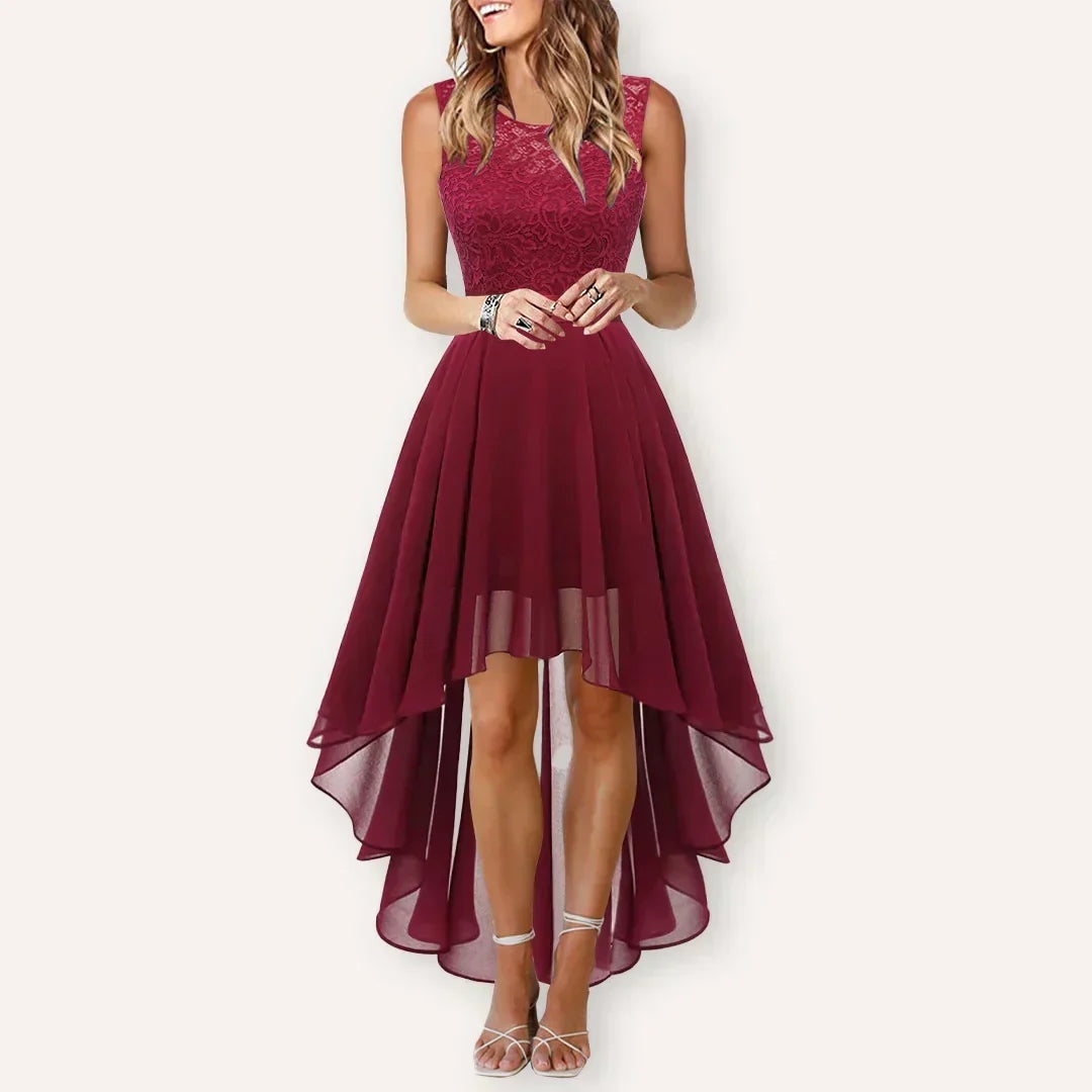 Vestido Asimétrico de Encaje Mujer Sin Mangas