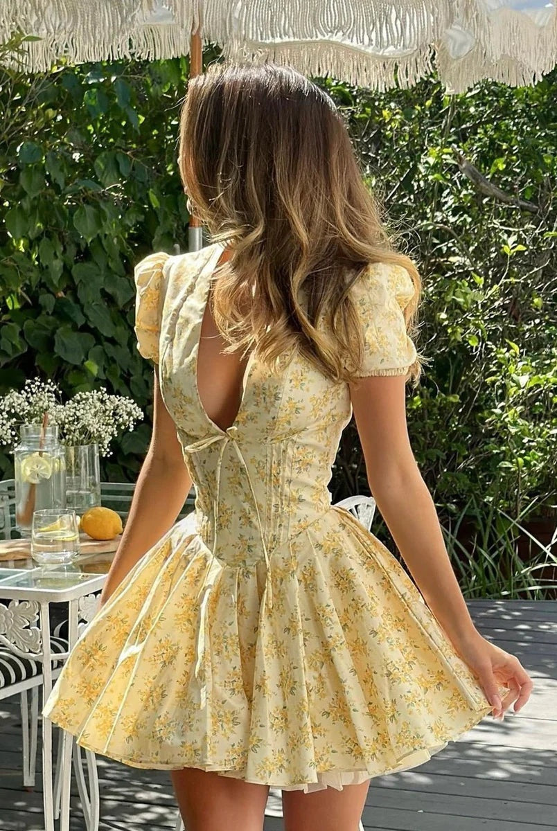 Vestido Corto con Espalda Descubierta Mujer Estampado Floral