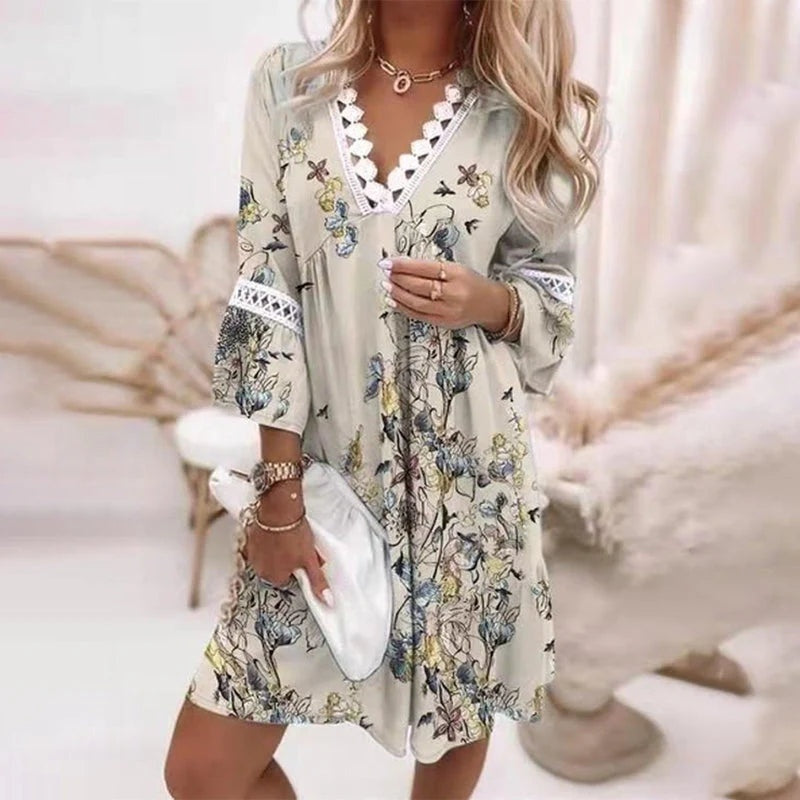 Vestido Corto de Cóctel Mujer Escote V Encaje