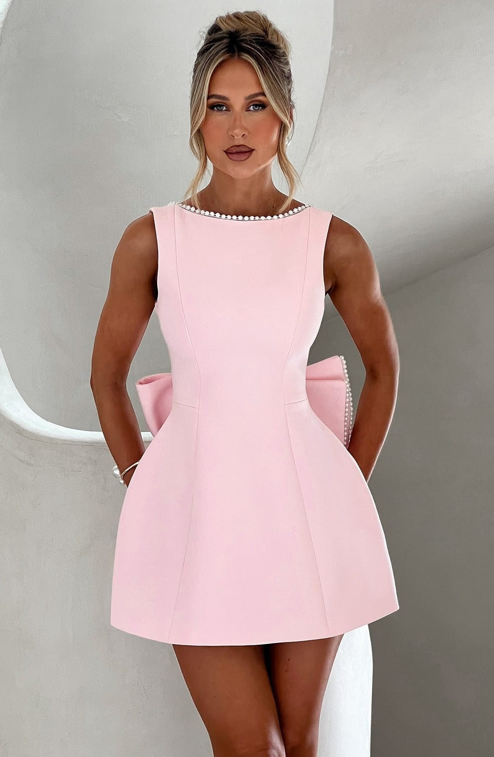 Vestido Corto de Cóctel Mujer Sin Mangas Escote Redondo