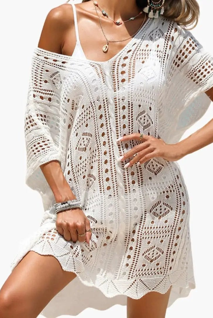 Vestido Corto de Crochet Mujer Escote V
