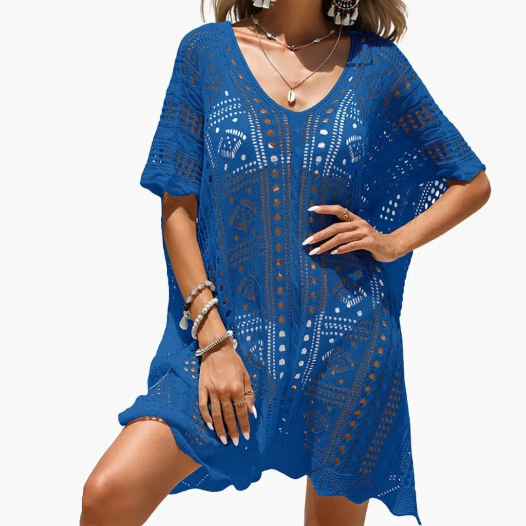 Vestido Corto de Crochet Mujer Escote V