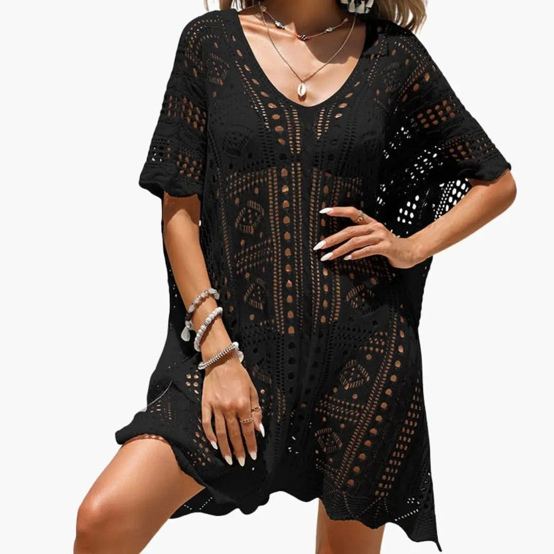 Vestido Corto de Crochet Mujer Escote V