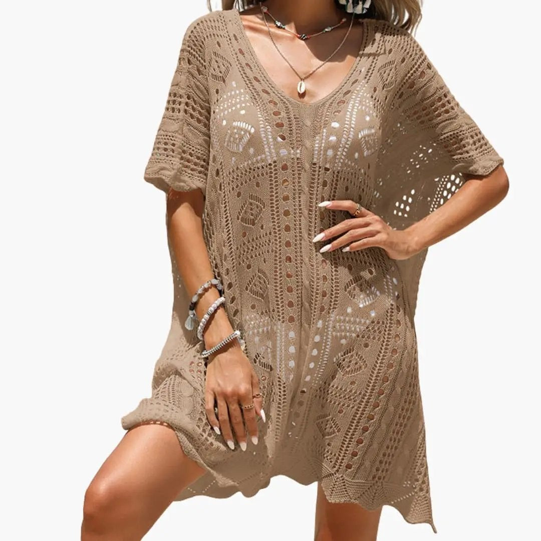 Vestido Corto de Crochet Mujer Escote V