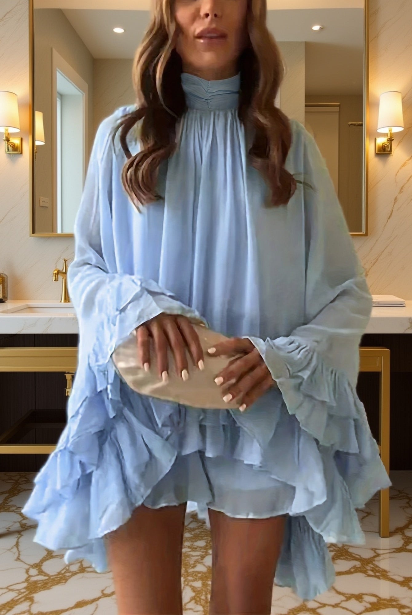 Vestido Corto de Fiesta con Volantes Mujer Cuello Alto