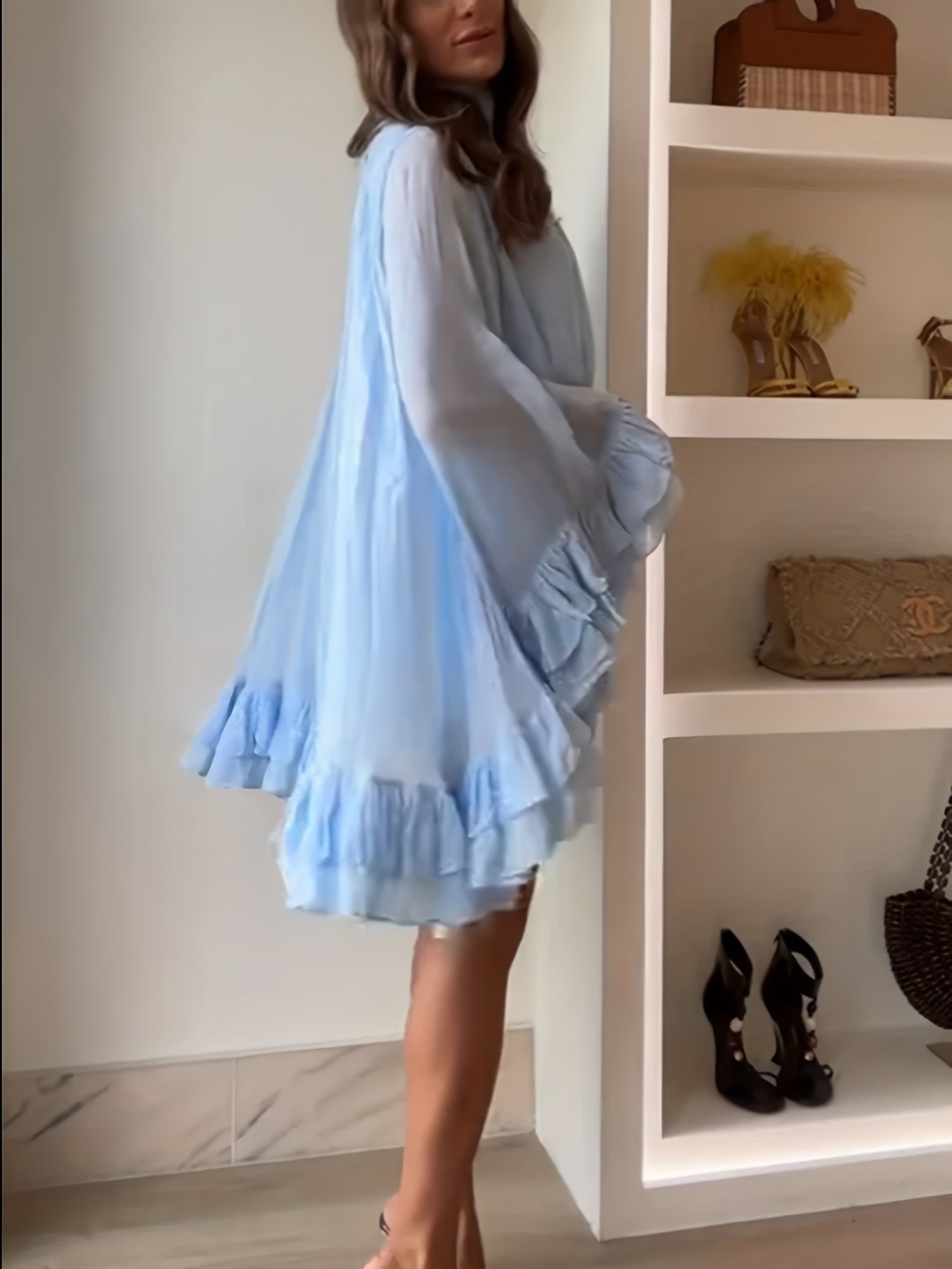 Vestido Corto de Fiesta con Volantes Mujer Cuello Alto