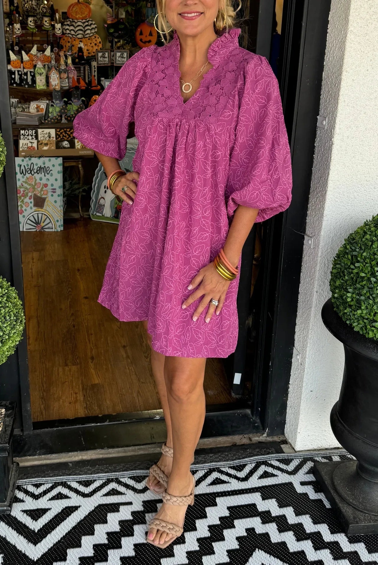 Vestido Corto de Fiesta Mujer Escote V Mangas Abullonadas