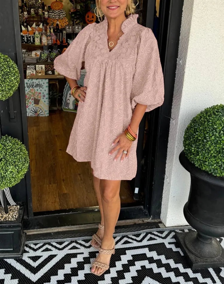Vestido Corto de Fiesta Mujer Escote V Mangas Abullonadas