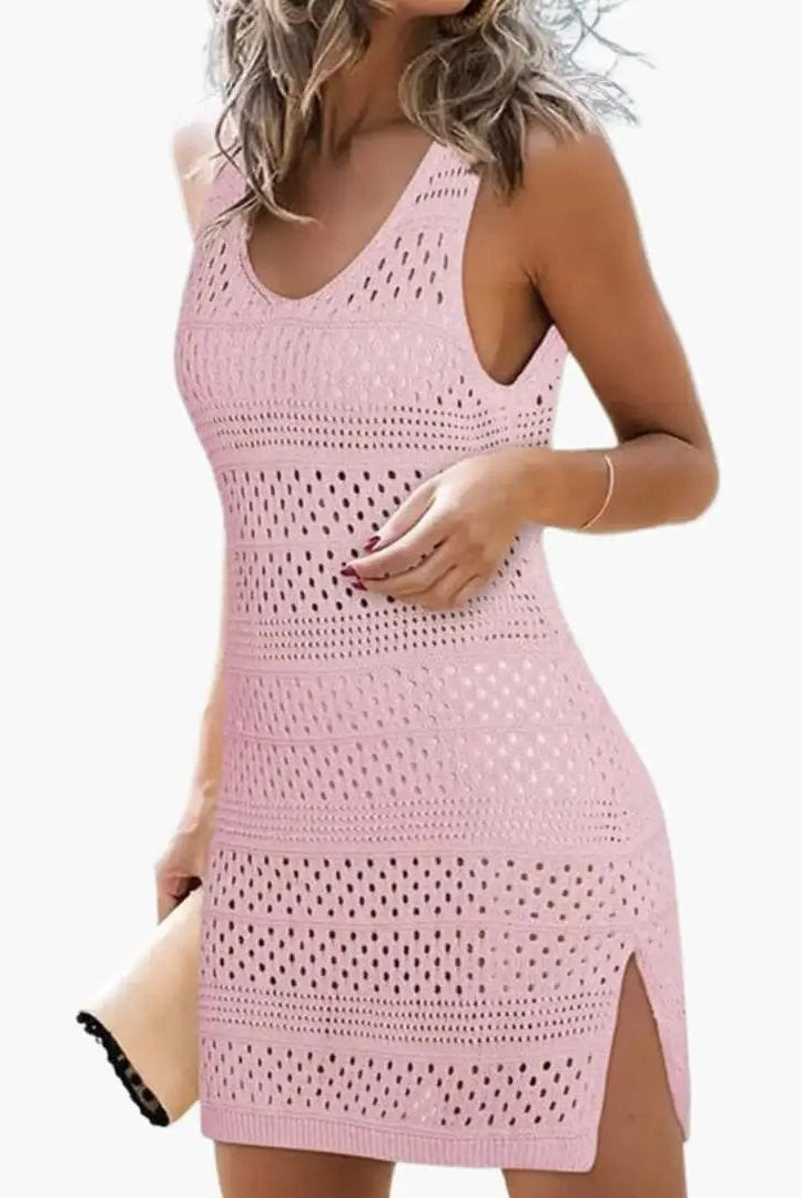 Vestido Corto de Punto Calado Mujer Escote V
