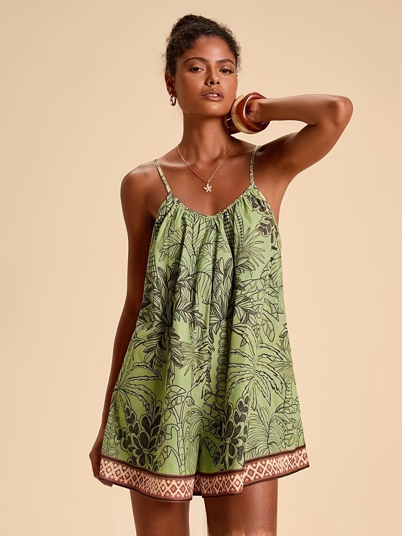 Vestido Corto de Verano Estampado Tropical Mujer Tirantes