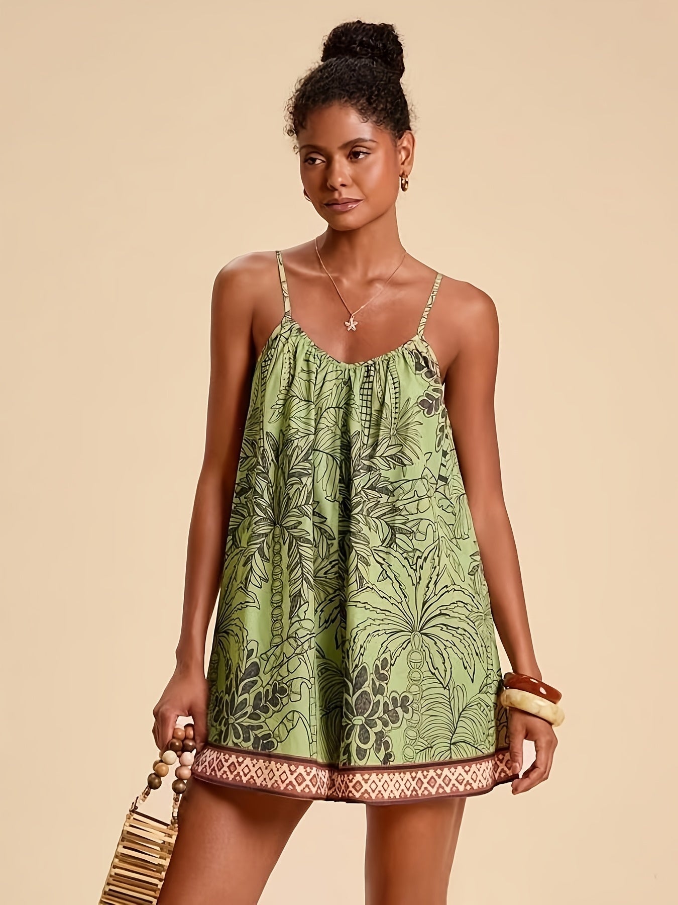 Vestido Corto de Verano Estampado Tropical Mujer Tirantes