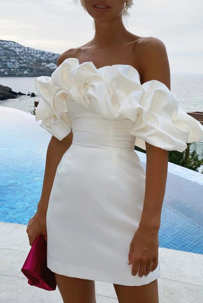 Vestido Corto Palabra de Honor con Volantes Mujer