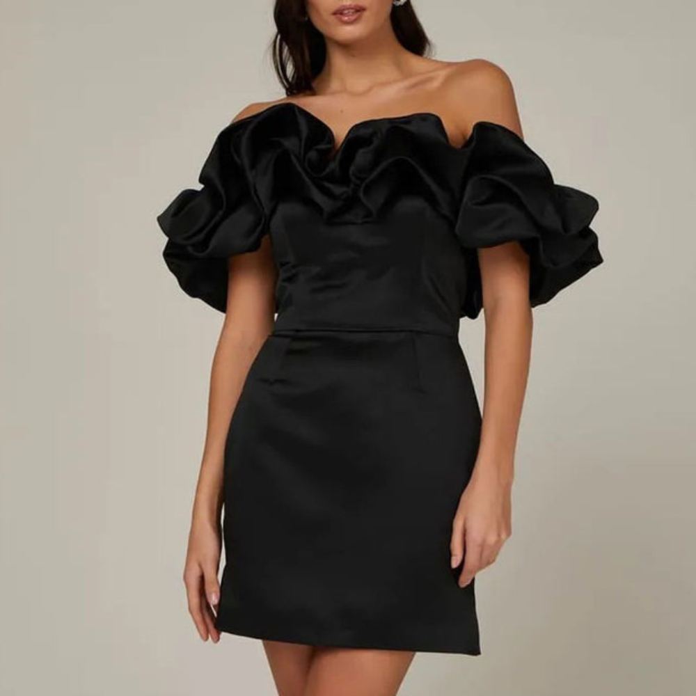 Vestido Corto Palabra de Honor con Volantes Mujer