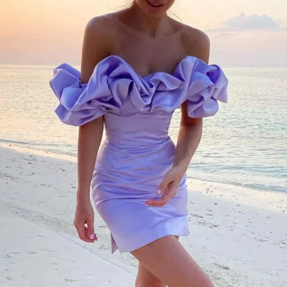 Vestido Corto Palabra de Honor con Volantes Mujer