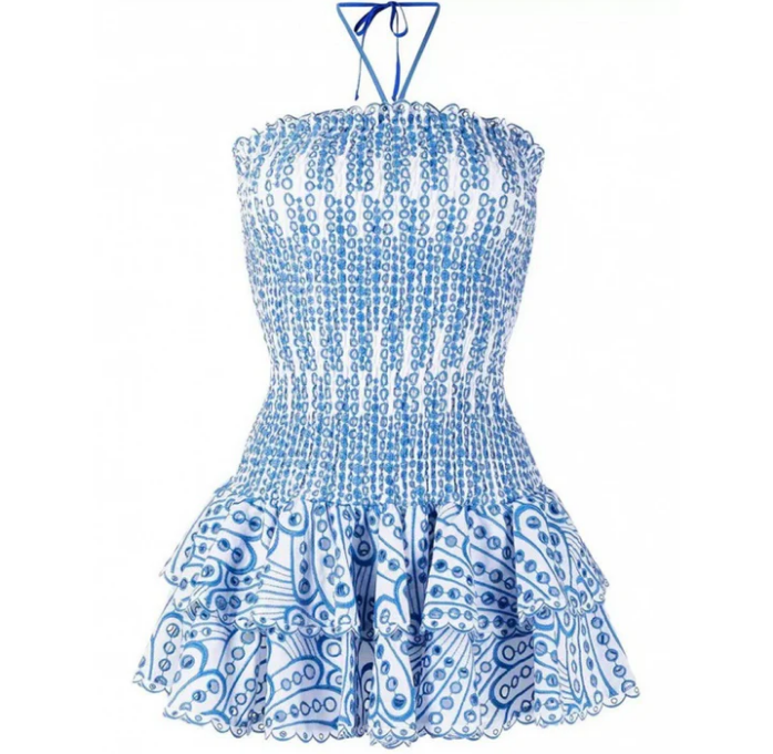 Vestido Corto Palabra de Honor con Volantes Mujer Fruncido