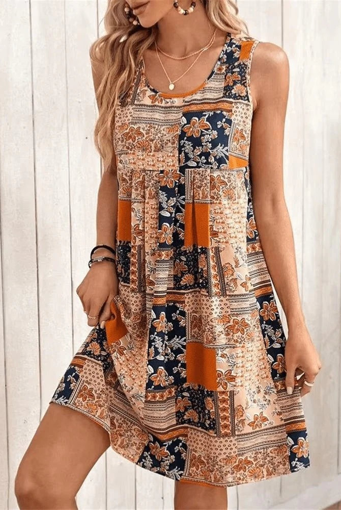 Vestido Corto Patchwork Boho Mujer Sin Mangas
