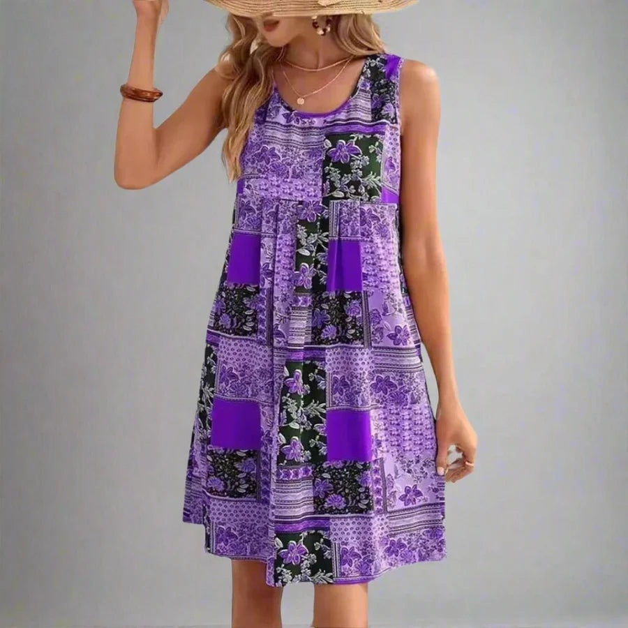 Vestido Corto Patchwork Boho Mujer Sin Mangas