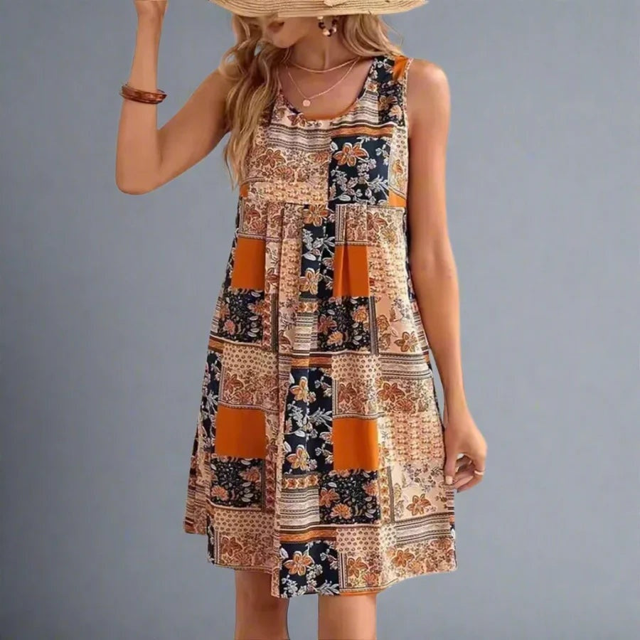 Vestido Corto Patchwork Boho Mujer Sin Mangas