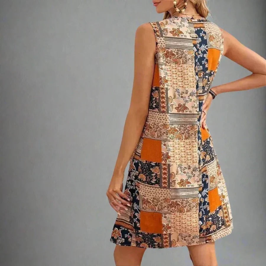 Vestido Corto Patchwork Boho Mujer Sin Mangas