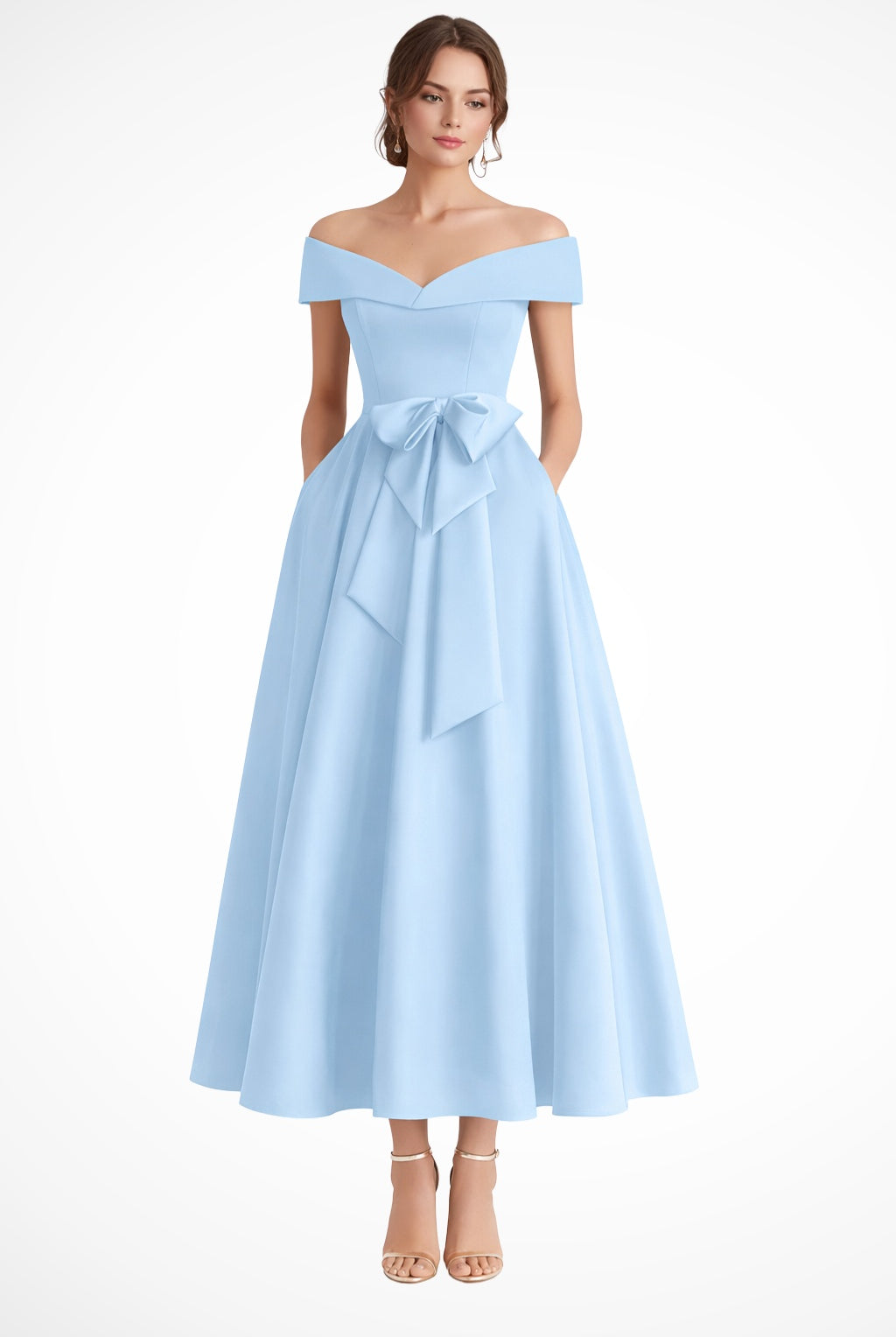 Vestido de Dama de Honor Hombros Descubiertos Mujer Cinturón