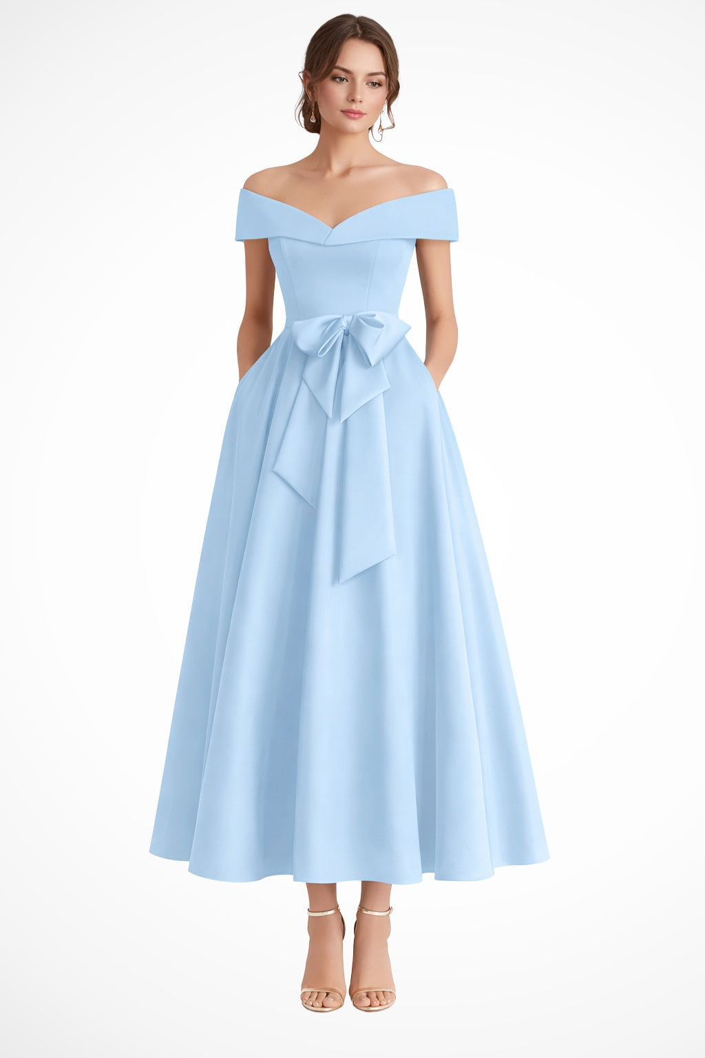 Vestido de Dama de Honor Hombros Descubiertos Mujer Cinturón